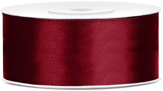 PartyDeco - Satijn lint Bordeaux Rood 25mm/rol 25m