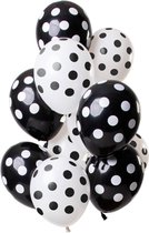 Folat - Ballonnen Stippen Zwart-Wit 30cm - 12 stuks