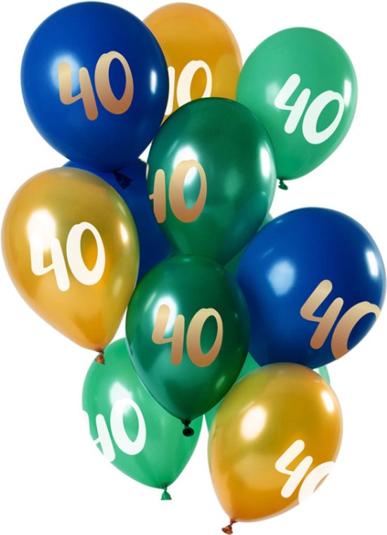 Folat - Ballonnen 40 Jaar Blauw-Groen-Goud 30 cm - 12 stuks
