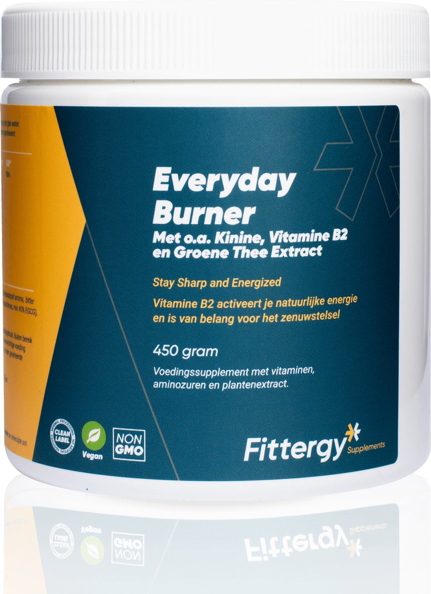 Goedkoopste Fittergy Supplements - Everyday Burner - 450 gram - Met o.a. Kinine, Vitamine B2 en Groene Thee Extract - Sportvoeding & Eiwitten - vegan - voedingssupplement