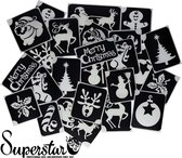Superstar Glitter Tattoo Stencils XL Kerstmis / Christmas 24 stuks (98815)