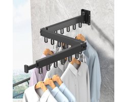 Uittrekbaar Wanddroogrek - Robuust en Ruimtebesparend - Hoge Draagkracht - Handig Wasrek Hangend aan de Muur-zwart