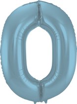 Folat - Folieballon Cijfer 0 Blauw Pastel Metallic Mat - 86 cm