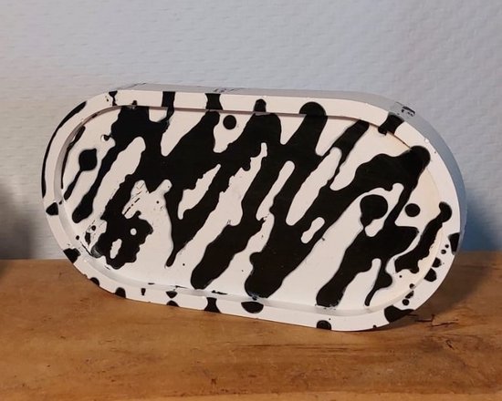 Acryl Ovalen Schaaltje - Wit/Zwart Zebra - Decoratief Plateau - 18 x 9,5 cm