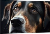 Dibond - Close-up van Kop van Bruin met Zwarte Hond - 120x80 cm Foto op Aluminium (Met Ophangsysteem)