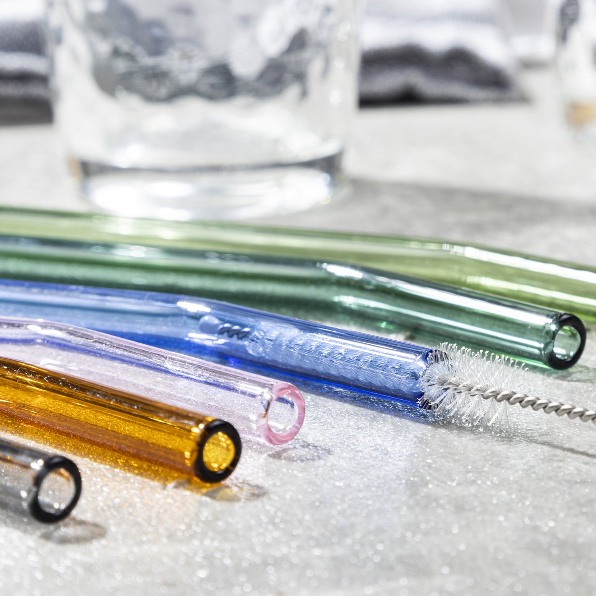 HI rietjes gebogen - set 18x - glas - met rager - gekleurd - 23 cm
