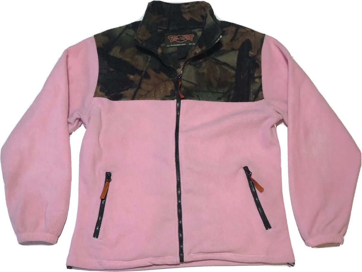 Trail Crest Fleece Jacket Women's Pink Camouflage Full Zip, Medium size.