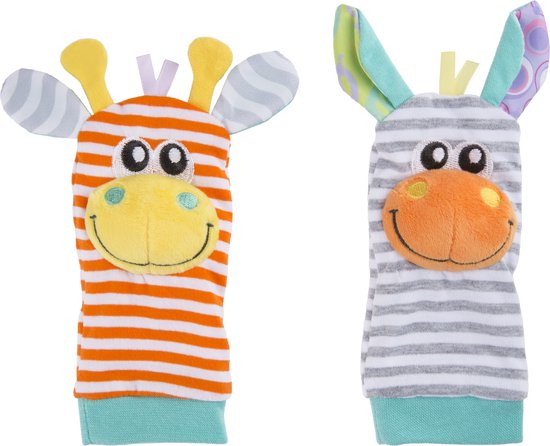 Playgro Jungle Pols- en Voetrammelaarset Zebra & Giraf - Set van 4 stuks, 2 polsbandjes en 2 rammelsokjes van Playgro — afbeelding 3