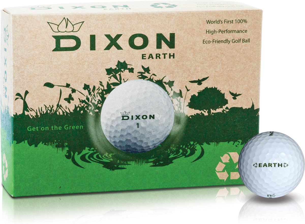 Dixon Golfbal Earth - De milieuvriendelijke golfbal, 100% gerecycled en Recyclebare Golfbal - 1 dozijn - 12 Golfballen