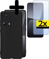 Hoesje Geschikt voor Xiaomi 13 Lite Hoesje Siliconen Case Met 2x Screenprotector - Hoes Geschikt voor Xiaomi 13 Lite Hoes Siliconen - Zwart