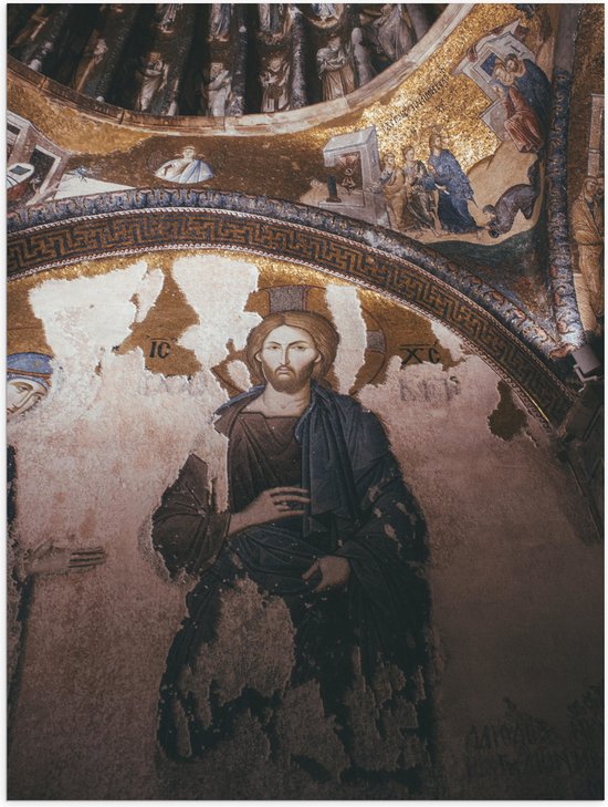 Poster Glanzend – Religieuze Muurschilderingen in een Kerk - 60x80 cm Foto op Posterpapier met Glanzende Afwerking