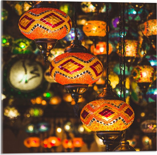Acrylglas - Traditionele Oosterse Lampionnen Versierd met Mozaïek - 50x50 cm Foto op Acrylglas (Met Ophangsysteem)
