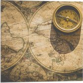 Vlag - Kompas met Wereldkaarten - 50x50 cm Foto op Polyester Vlag