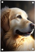Tuinposter – Opzijkijkende Golden Retriever Hond - 40x60 cm Foto op Tuinposter (wanddecoratie voor buiten en binnen)