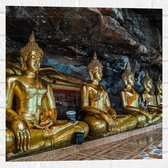 Muursticker - Rijen Gouden Boeddha's in Wat Tham Khuha Sawan Tempel in Thailand - 50x50 cm Foto op Muursticker
