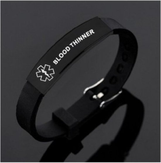 Foto: Medische armband waarschuwing armband bloedverdunner blood thinner verstelbaar zwart