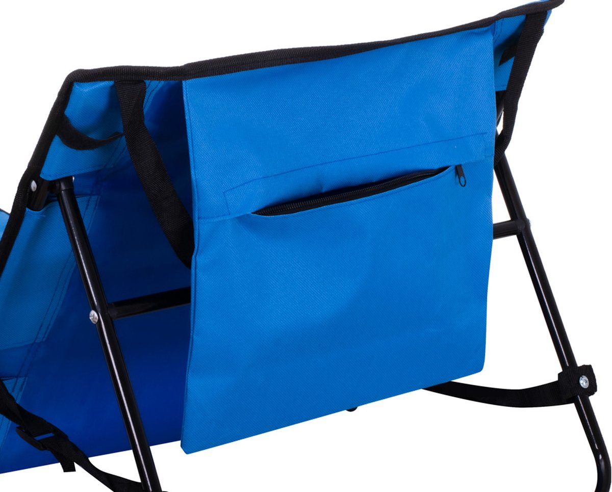 Strandmat met Rugleuning en Opbergvak Ligbed - Strandstoel - Opvouwbaar - Inklapbaar - Draagbaar - Tas - Blauw — cadeau in Sport & Outdoor - foto 6