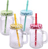 Drinkglazen met deksel, handvat en herbruikbaar rietje Herbruikbaar (iii) Glas Drinkglas Cocktail Ca. 500ml Set van 4