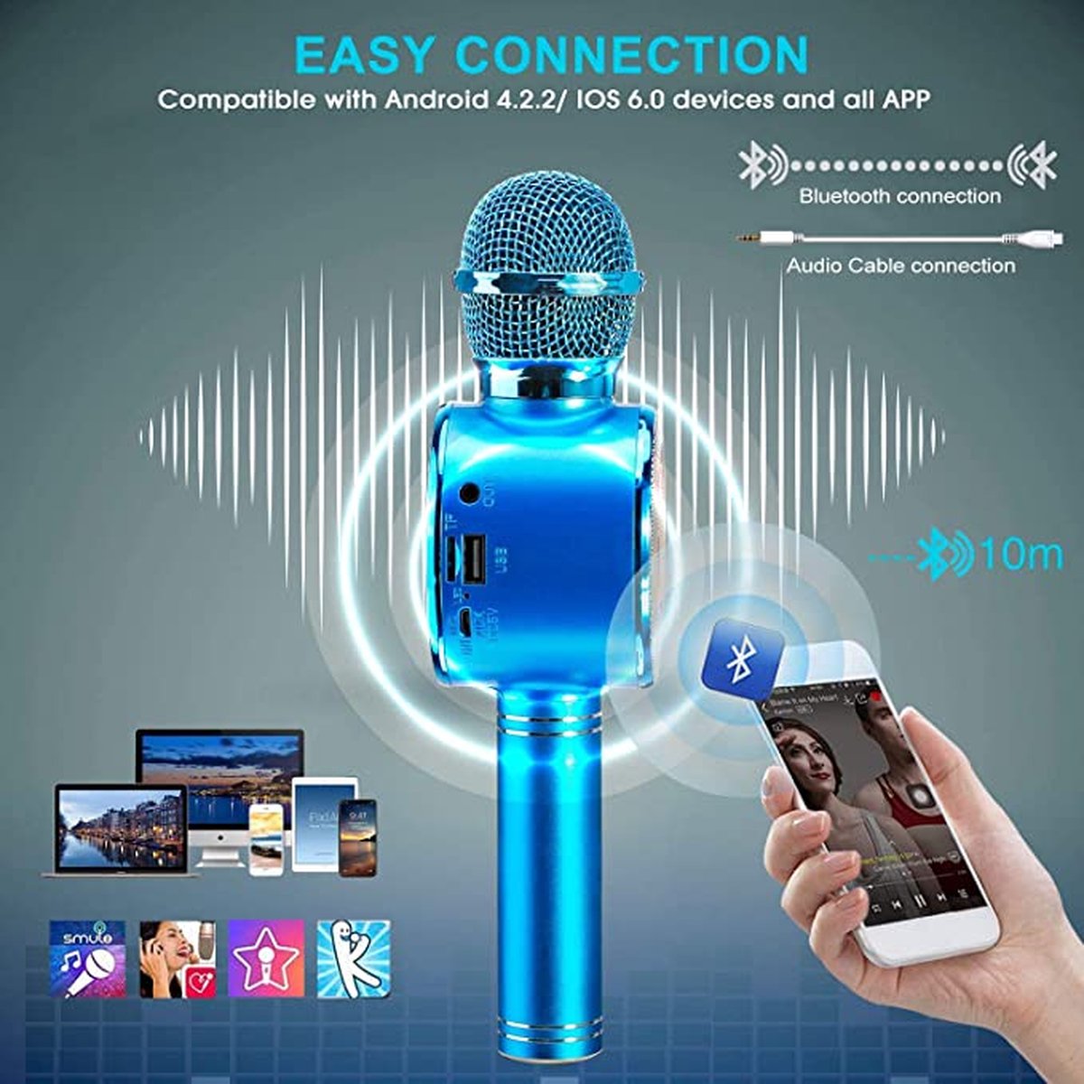 Microphone Karaoké Bluetooth, FISHOAKY 4 en 1 Micro Enfant pour Chanter  Fille Garcon Avec Lumières LED Enregistrement Micro Sans Fil Compatible  avec Android iOS pour Adultes Maison,KTV, Fête : : Jeux et