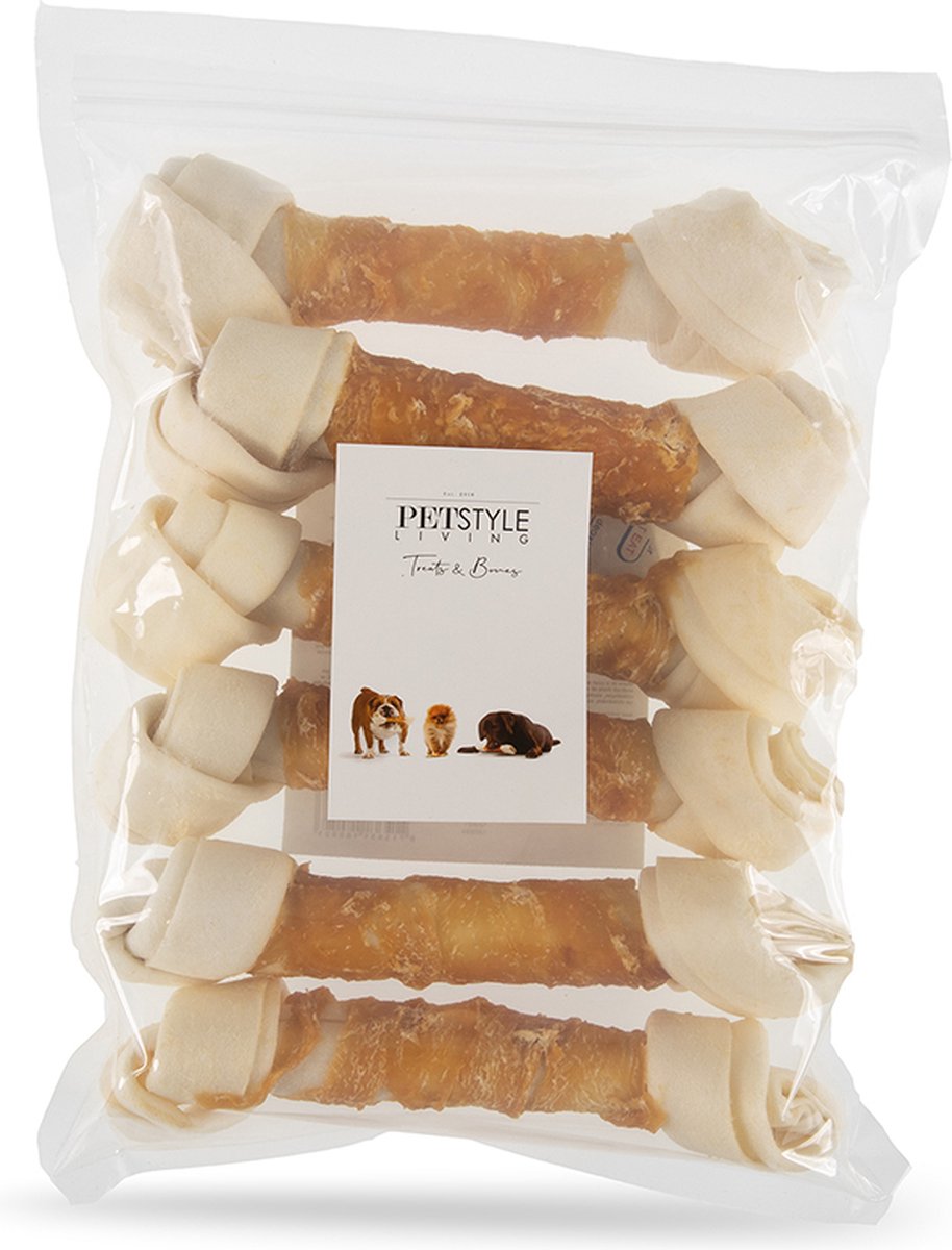 Bol.com Petstyle Living Geknoopte Botten met Kip - Hondensnacks - 21cm - 6 Stuks - Kauwbotten Hond aanbieding