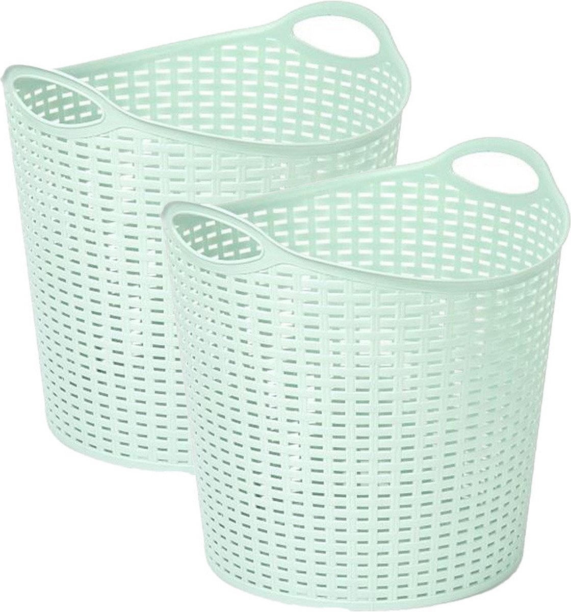 Goedkoopste Plasticforte Gevlochten wasmand/opbergmand - 2x - flexibel - lichtgroen - 27 liter - rond - kunststof - 40 x 37 cm