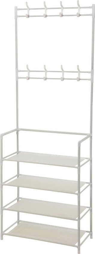 Néos® Kledingrek - Staand - Met 8 Haken - Grenenhout - Wit - 180cm