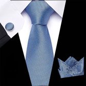 Cravate Luxe Ronde Bleu Clair | Set de cravate avec Boutons de manchette et pochette | Coffret Cadeau De Luxe | Cadeau homme | cadeau de Noël