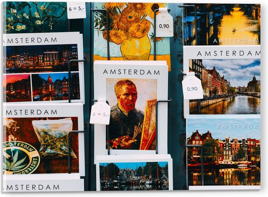 Acrylglas - Amsterdamse Ansichtkaarten in het Rek - 40x30 cm Foto op Acrylglas (Wanddecoratie op Acrylaat)