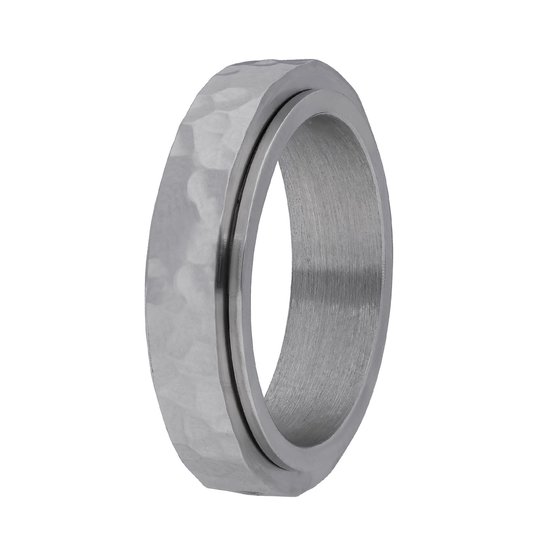Lucardi Dames Gerecycled stalen anxiety ring gehamerd - Ring - Staal - Zilverkleurig - 15 / 47 mm