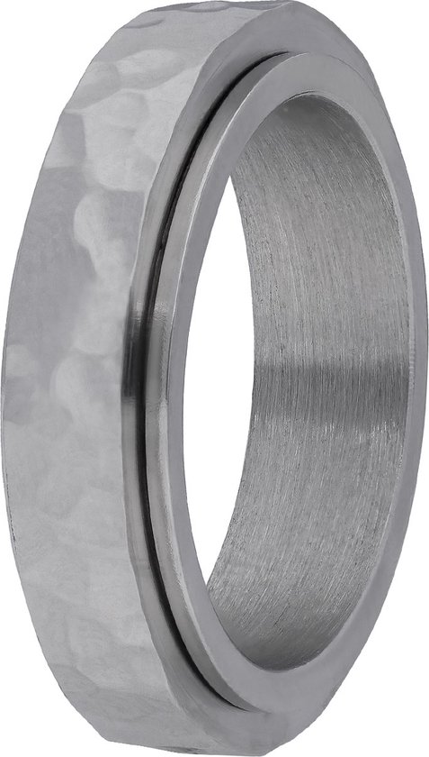 Lucardi Dames Gerecycled stalen anxiety ring gehamerd - Ring - Staal - Zilverkleurig - 20 / 63 mm