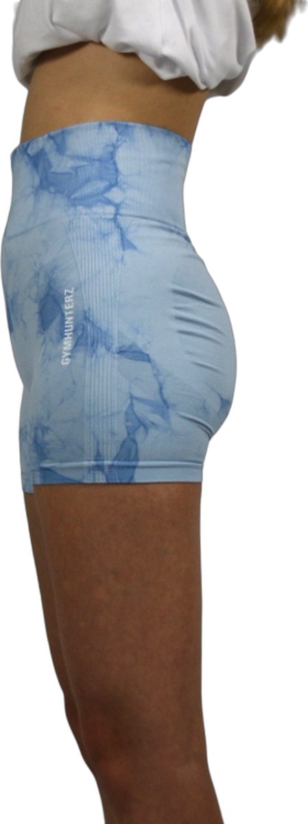 Gymhunterz - Sport Fitness short - Control Butt Lift short - Brede band taille - Sport Fitness short - Huidvriendelijk - Ademend, vochtafvoerend, sneldrogend, 4-way stretch, comfortabel - Kleur Lichtblauw - Maat M