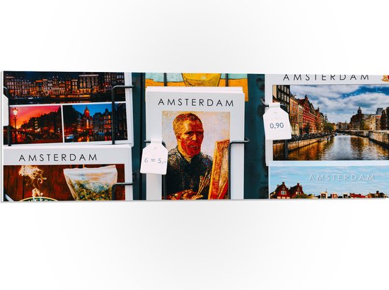 PVC Schuimplaat- Amsterdamse Ansichtkaarten in het Rek - 90x30 cm Foto op PVC Schuimplaat