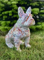 Franse Buldog zit spetter wit 40 cm hoog - hond - dog - polyester - polyresin - polystone - hoogkwalitatieve kunststof - decoratiefiguur - interieur - accessoire - voor binnen - voor buiten - cadeau - geschenk - tuinfiguur - tuinbeeld