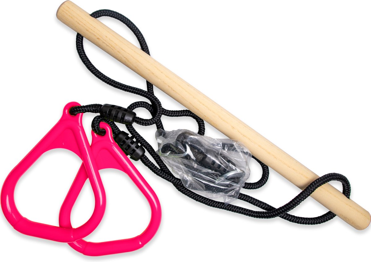 BOOST2 trapeze met Kunststof Ringen roze met zwart touw voor schommel — afbeelding 4