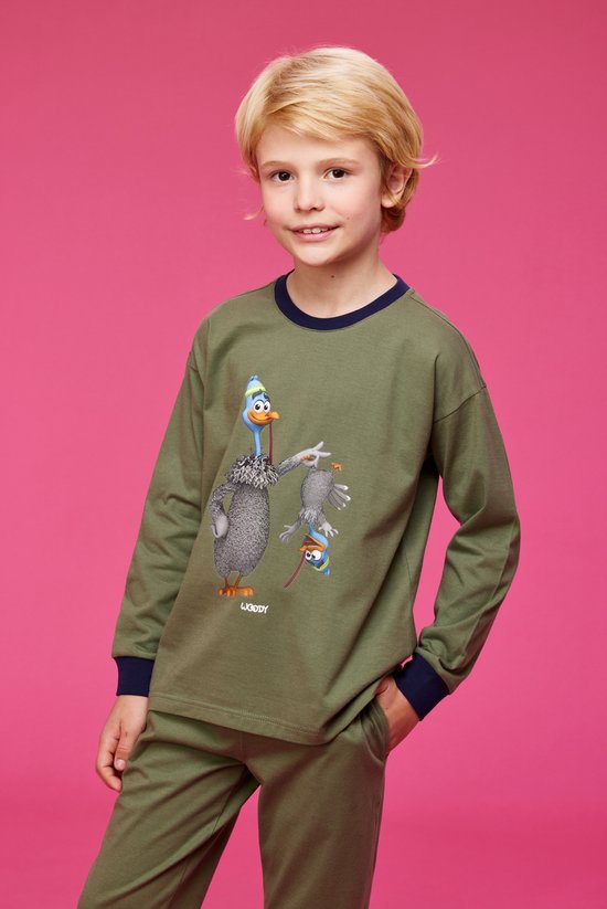 Woody pyjama jongens - kalkoen - kakigroen - 232-10-PLK-S/753 - maat 92