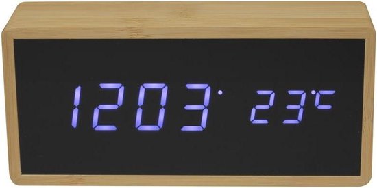 Wekker - Thermometer Bamboe - rechthoekig met schermdoving bol.com