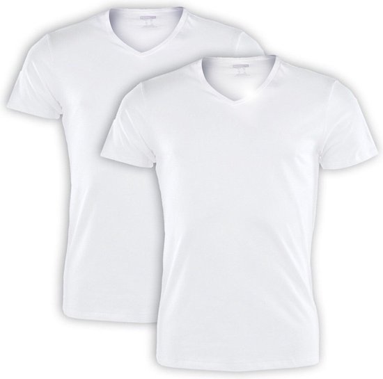 PUMA Basic Heren t-shirt V-neck 2-pack - Wit – Maat  M