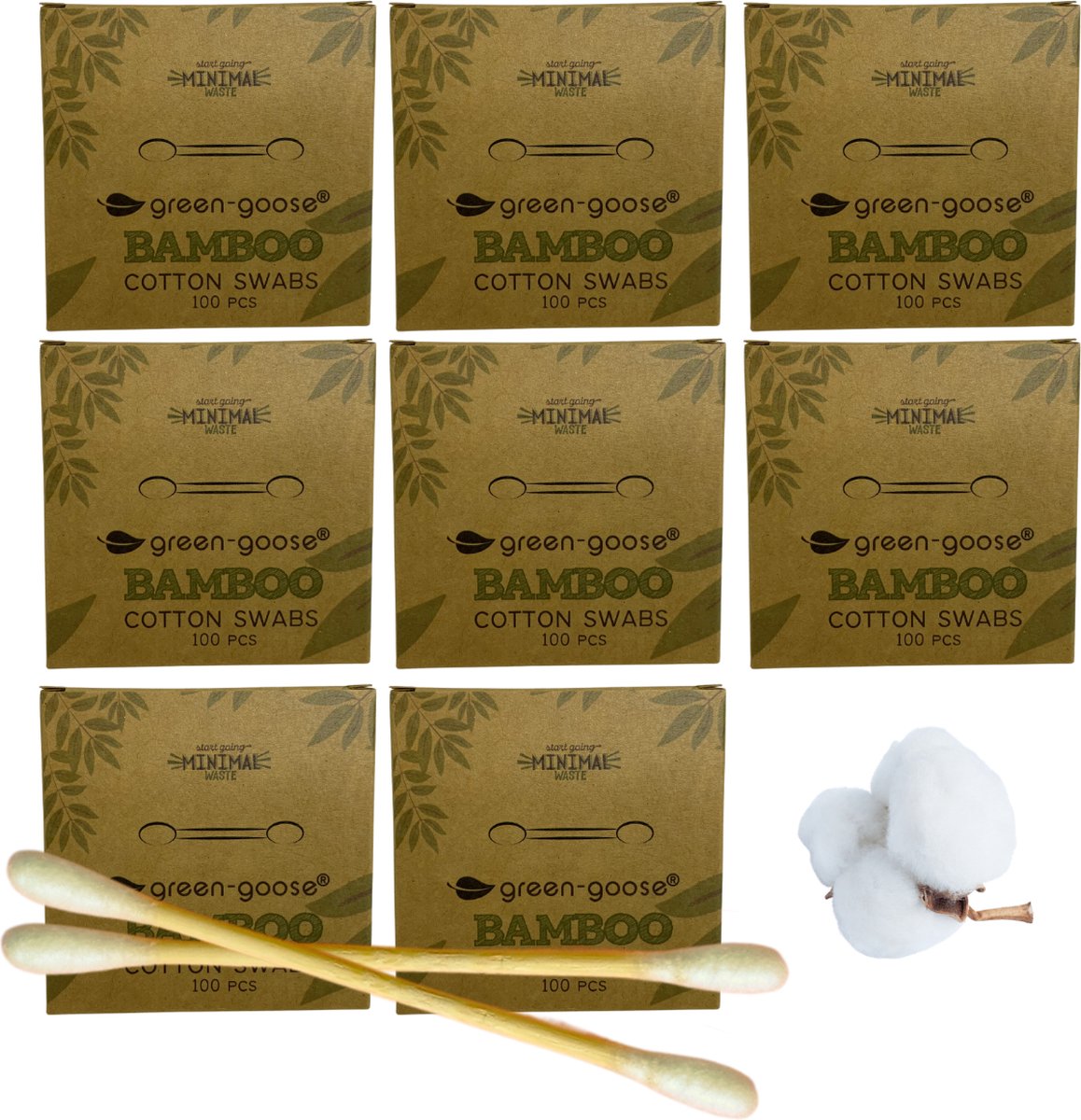 XINLemei Biologisch Afbreekbare Bamboe & Katoenen Wattenstaafjes - Pak Je Voordeel - 8x100 Stuks