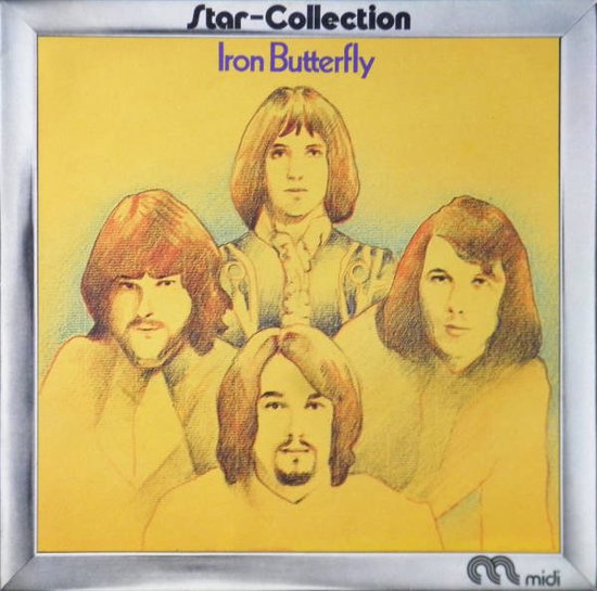 Iron Butterfly's Star-Collection albumhoes met een tekening van vier mannen in jaren '70 kleding.