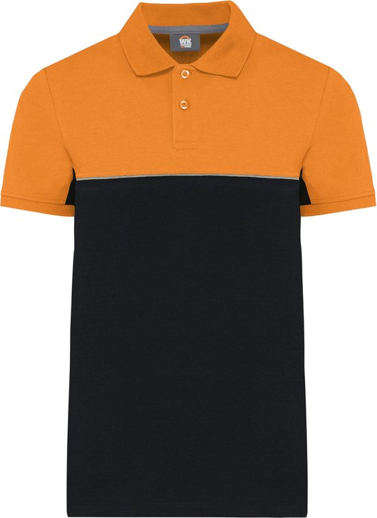 Polo Unisex 4XL WK. Designed To Work Kraag met knopen Korte mouw Black / Orange 60% Katoen, 40% Polyester