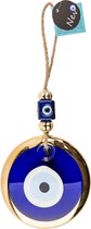 Nevfactory Blue Evil Eye Wall Decoration with Golden Frame, L31xW13xH1 cm - Boze Oog Muurdecoratie Woonkamer - Nazar Boncugu - Glass Turkish Eye Lucky Charm, Versatile Hanging Ornament for Home & Gifts, Protective Amulet with Unique Design