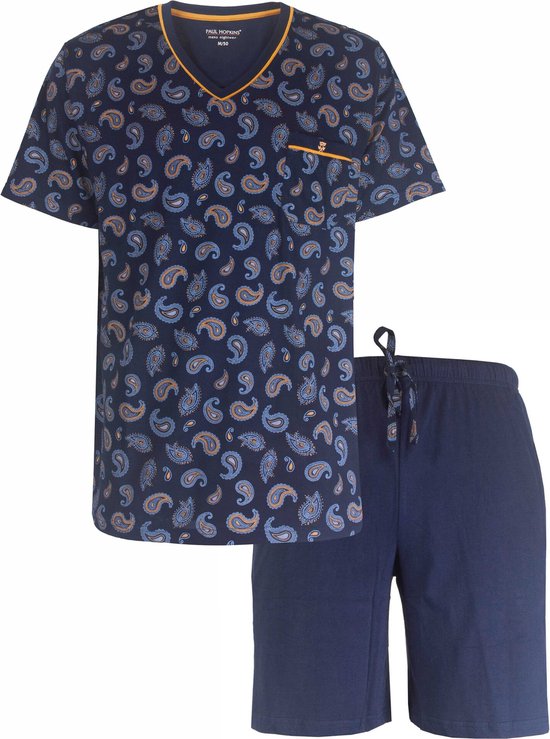Paul Hopkins Heren Shortama - Pyjama Set - Paisley Print - 100% Katoen - Blauw - Maat XXL