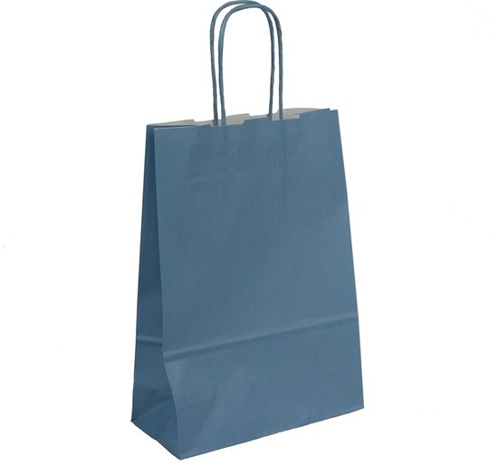 Papieren Tasjes - Grijsblauw - 15+8x20 cm - Gedraaide Handgrepen Blauw - 50 Stuks