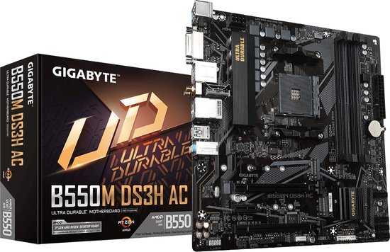 Gigabyte B550M DS3H AC (rev. 1.5/1.6), AMD, Socket AM4, 3rd Generation AMD Ryzen 5, AMD Ryzen 5 5th Gen, AMD Ryzen 7 5th Gen, AMD Ryzen 9 5th Gen, DDR4-SDRAM, 128 GB, Dubbelkanaals - GIGABYTE