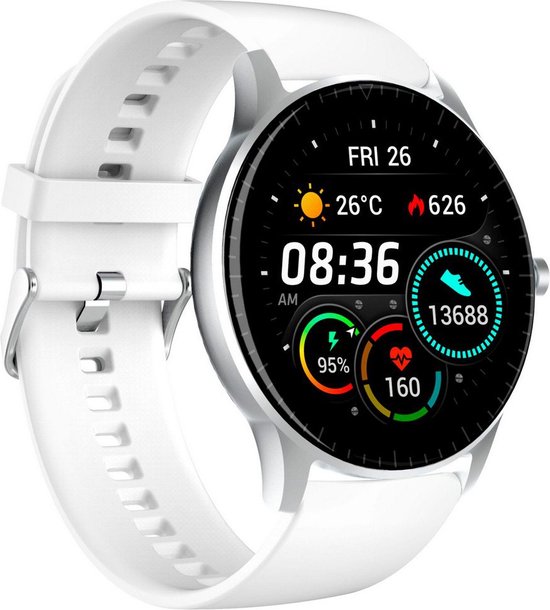 Denver Smartwatch - 5 Wijzerplaten - Stappenteller - Bellen/SMS - Slaapactiviteit  - Hartslag, Bloeddrukmeter, Sportmodus - IP67 - SW173 - Wit