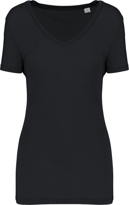 T-shirt Dames S Kariban V-hals Korte mouw Black 100% Lyocell