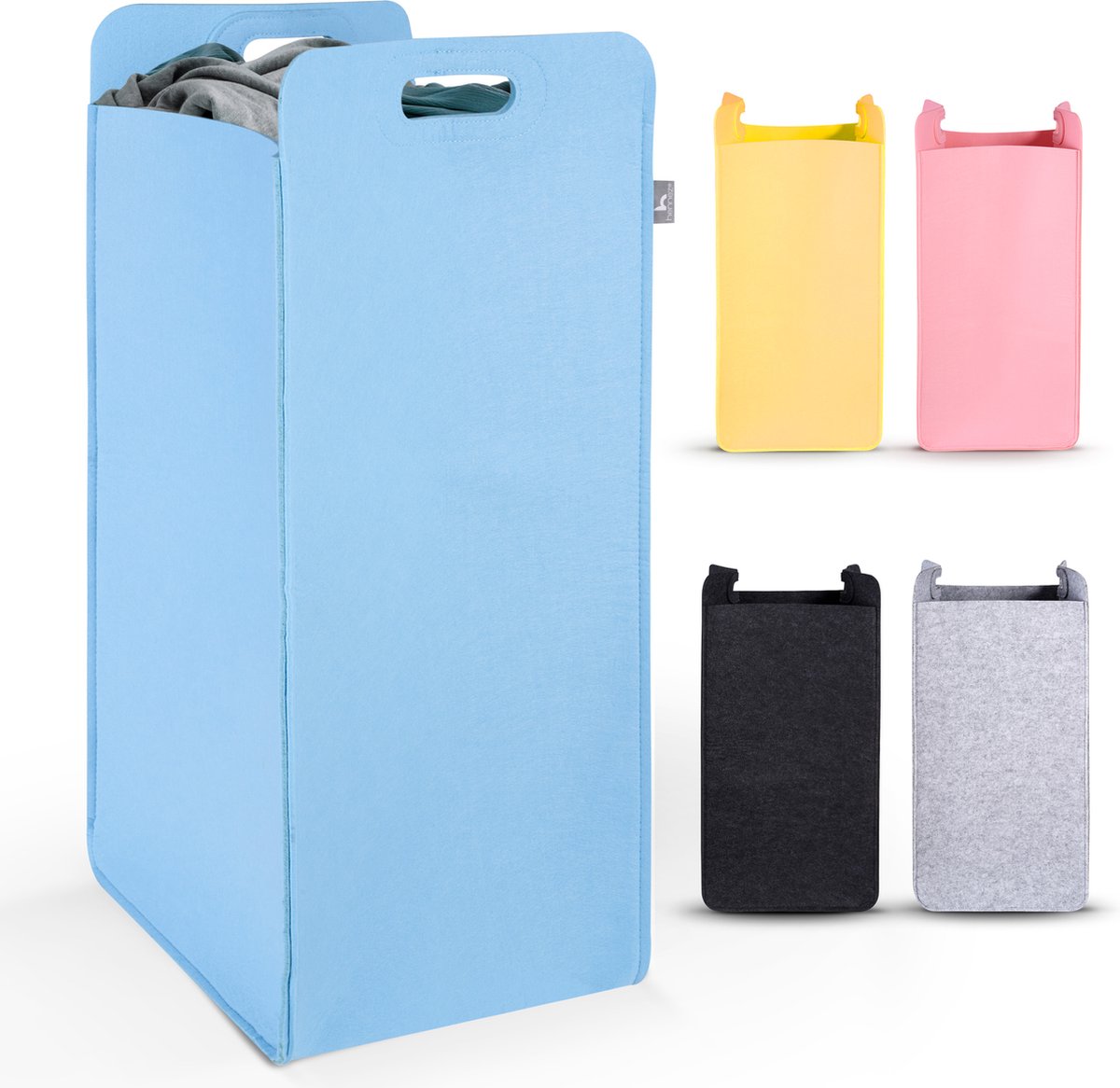 Hennez Wasmand Opbergmand 80L Waterdicht met Handvat - Smalle Wasbak - Vilt Waszak Vierkante Wasmand Opvouwbaar