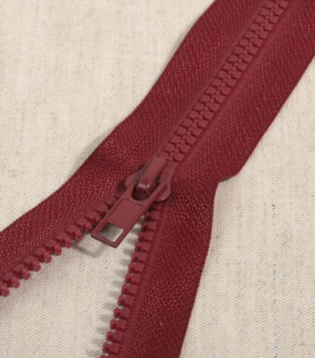 Deelbare rits 35cm bordeaux rood - polyester stevige rits met bloktandjes
