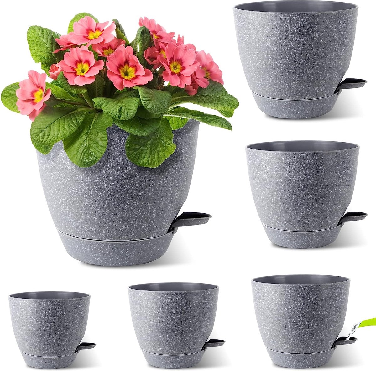 12,5/14/15/16,5/17,5/20 cm, kunststof bloempot, set van 6 plantenpotten, zelfbewatering met onderzetter, kruidenpot met irrigatiesysteem, ideaal voor binnen en buiten