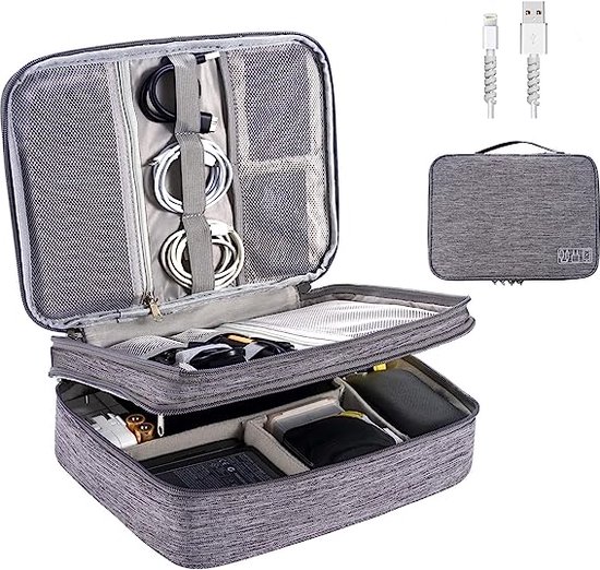 JNTMIKUN Sac De Rangement Étanché Double Compartiment Pour Câbles & Accessoires Électroniques - Organisateur Voyage Noir